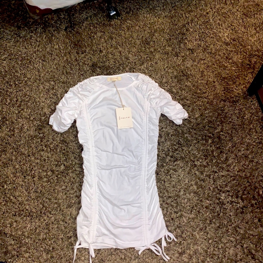 White Mini Dress with Ruffled Sleeves